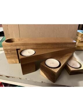 Wooden Modular Candle Holder Set with Tea Lights